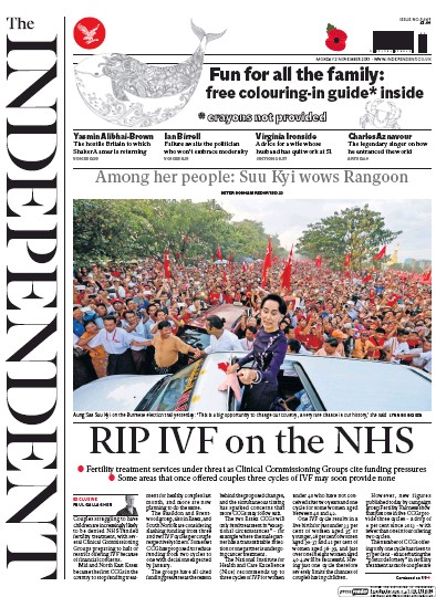 The Independent Newspaper Front Page for 2 November 2015
