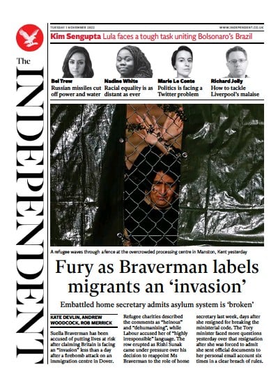 The Independent (UK) Newspaper Front Page for 2 November 2022