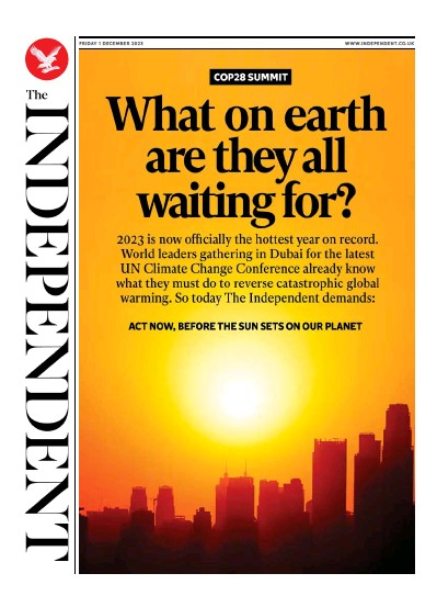 The Independent (UK) Newspaper Front Page for 2 December 2023