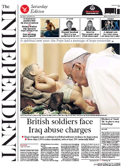 The Independent Newspaper Front Page for 2 January 2016