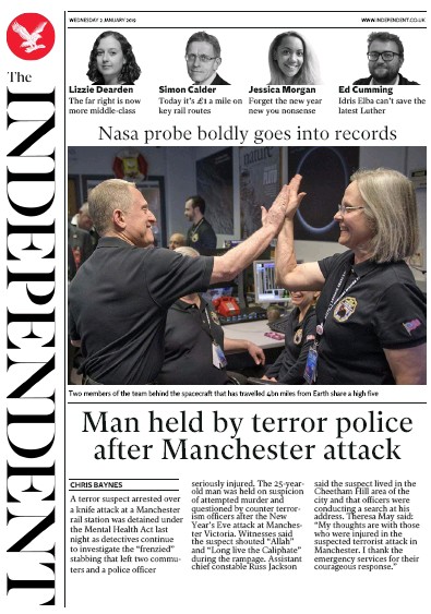 The Independent Newspaper Front Page for 2 January 2019