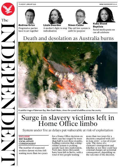 The Independent Newspaper Front Page for 2 January 2020