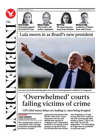 The Independent (UK) Newspaper Front Page for 2 January 2023