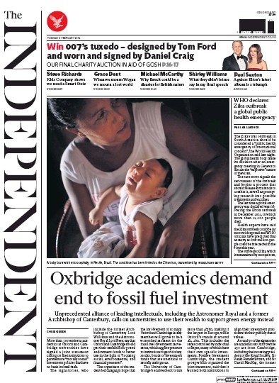 The Independent Newspaper Front Page for 2 February 2016