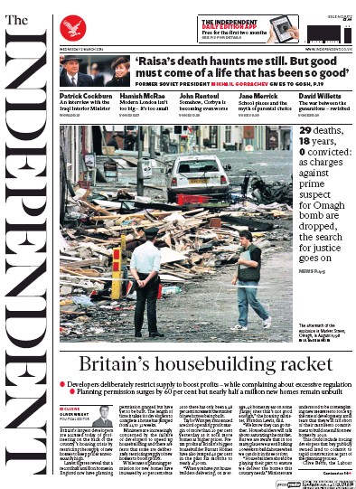 The Independent Newspaper Front Page for 2 March 2016