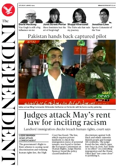 The Independent Newspaper Front Page for 2 March 2019