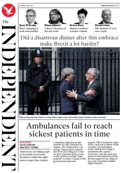 The Independent Newspaper Front Page for 2 May 2017