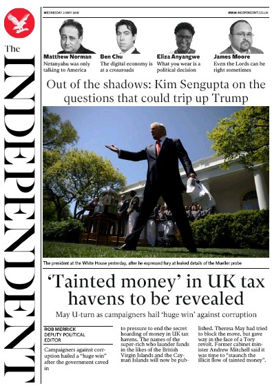 The Independent Newspaper Front Page for 2 May 2018