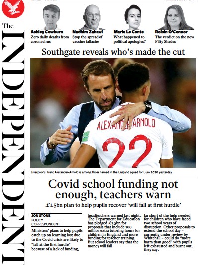 The Independent (UK) Newspaper Front Page for 2 June 2021