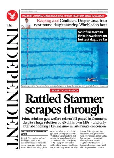 The Independent (UK) Newspaper Front Page for 2 July 2025