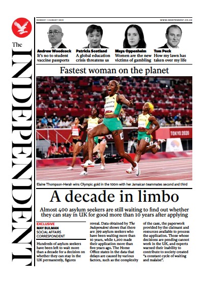 The Independent (UK) Newspaper Front Page for 2 August 2021