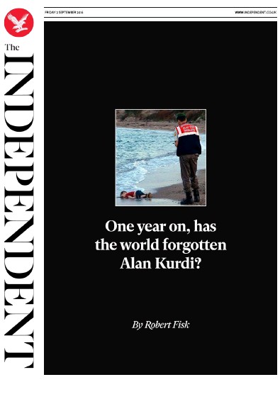 The Independent Newspaper Front Page for 2 September 2016
