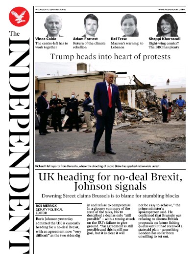 The Independent Newspaper Front Page for 2 September 2020