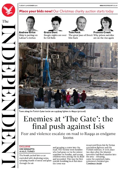 The Independent Newspaper Front Page for 30 November 2016