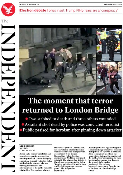 The Independent Newspaper Front Page for 30 November 2019