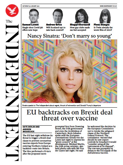 The Independent (UK) Newspaper Front Page for 30 January 2021