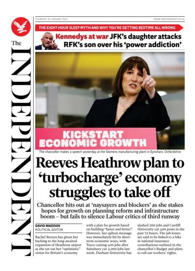 The Independent (UK) Newspaper Front Page for 30 January 2025