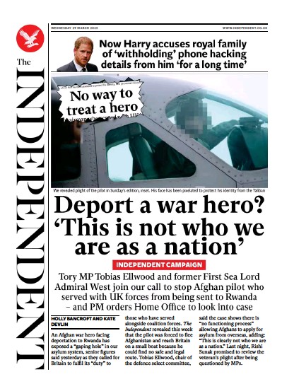 The Independent (UK) Newspaper Front Page for 30 March 2023
