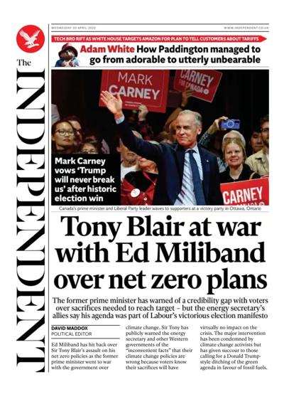 The Independent (UK) Newspaper Front Page for 30 April 2025