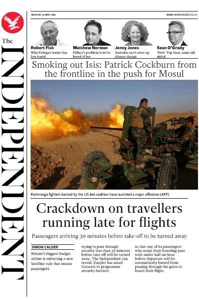The Independent Newspaper Front Page for 30 May 2016