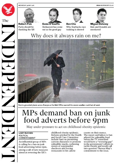 The Independent Newspaper Front Page for 30 May 2018