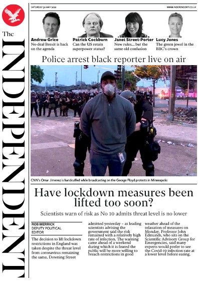 The Independent Newspaper Front Page for 30 May 2020