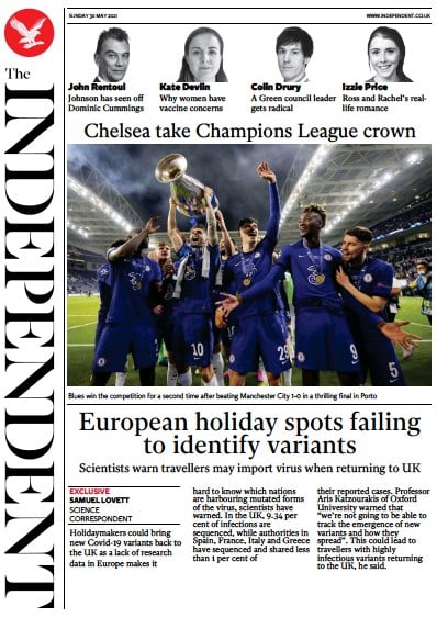 The Independent Newspaper Front Page for 30 May 2021