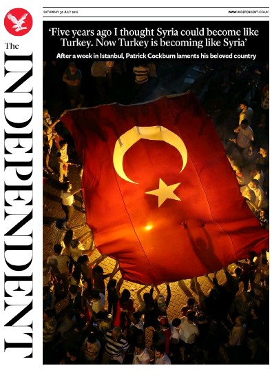 The Independent Newspaper Front Page for 30 July 2016