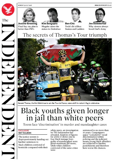 The Independent (UK) Newspaper Front Page for 30 July 2018