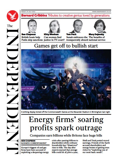 The Independent Newspaper Front Page for 30 July 2022
