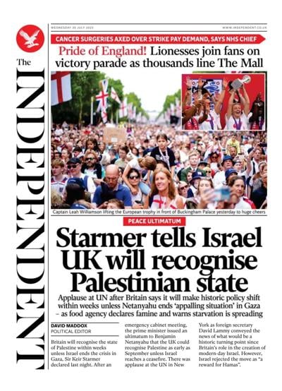 The Independent (UK) Newspaper Front Page for 30 July 2025