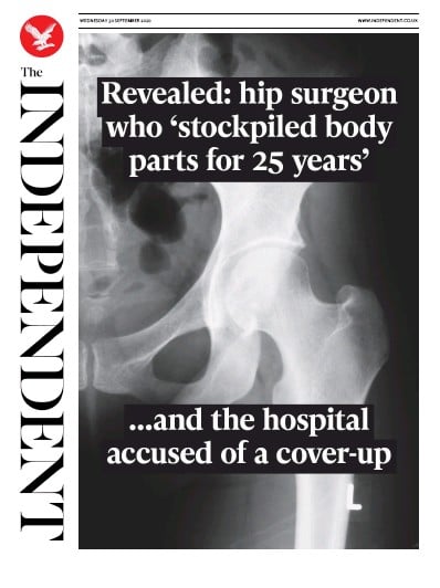 The Independent Newspaper Front Page for 30 September 2020