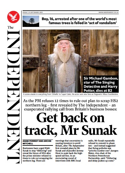The Independent Newspaper Front Page for 30 September 2023
