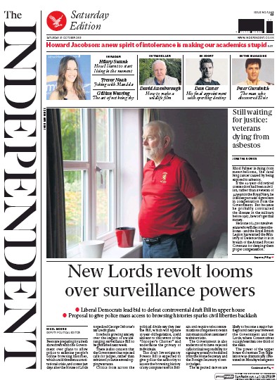 The Independent Newspaper Front Page for 31 October 2015