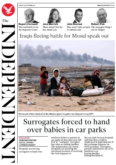 The Independent Newspaper Front Page for 31 October 2016