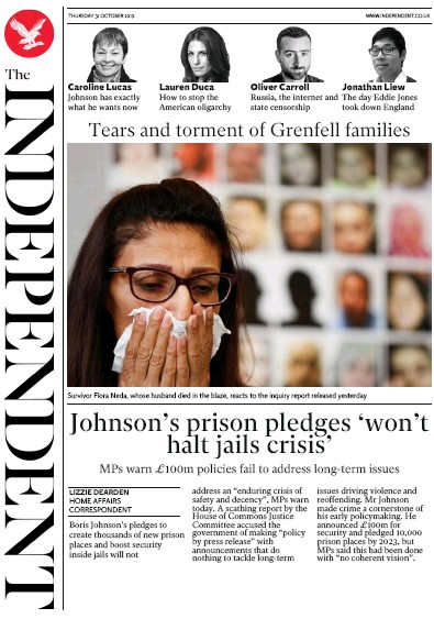 The Independent Newspaper Front Page for 31 October 2019