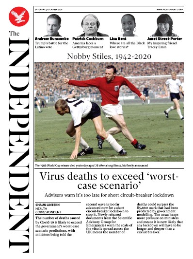 The Independent Newspaper Front Page for 31 October 2020