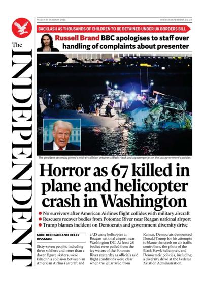 The Independent (UK) Newspaper Front Page for 31 January 2025