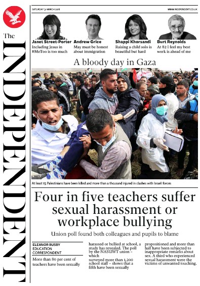 The Independent Newspaper Front Page for 31 March 2018