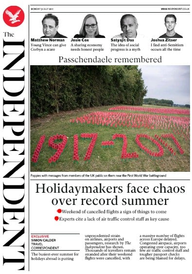 The Independent Newspaper Front Page for 31 July 2017