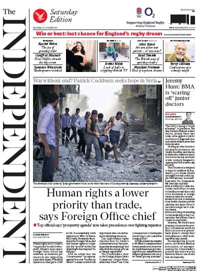 The Independent Newspaper Front Page for 3 October 2015