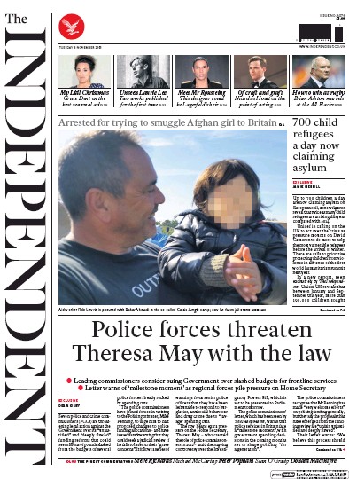 The Independent Newspaper Front Page for 3 November 2015