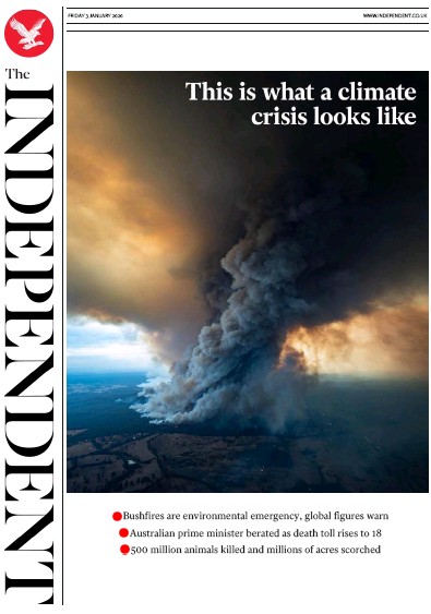 The Independent (UK) Newspaper Front Page for 3 January 2020