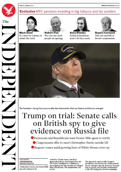 The Independent (UK) Newspaper Front Page for 3 March 2017
