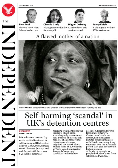 The Independent Newspaper Front Page for 3 April 2018