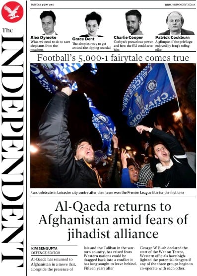 The Independent Newspaper Front Page for 3 May 2016