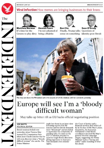 The Independent Newspaper Front Page for 3 May 2017