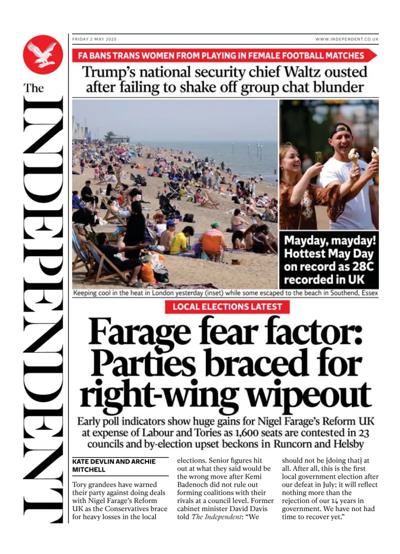 The Independent (UK) Newspaper Front Page for 3 May 2025