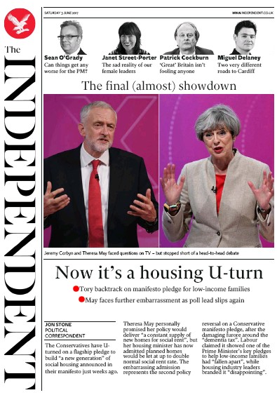 The Independent Newspaper Front Page for 3 June 2017
