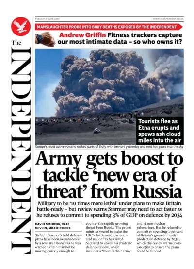 The Independent (UK) Newspaper Front Page for 3 June 2025